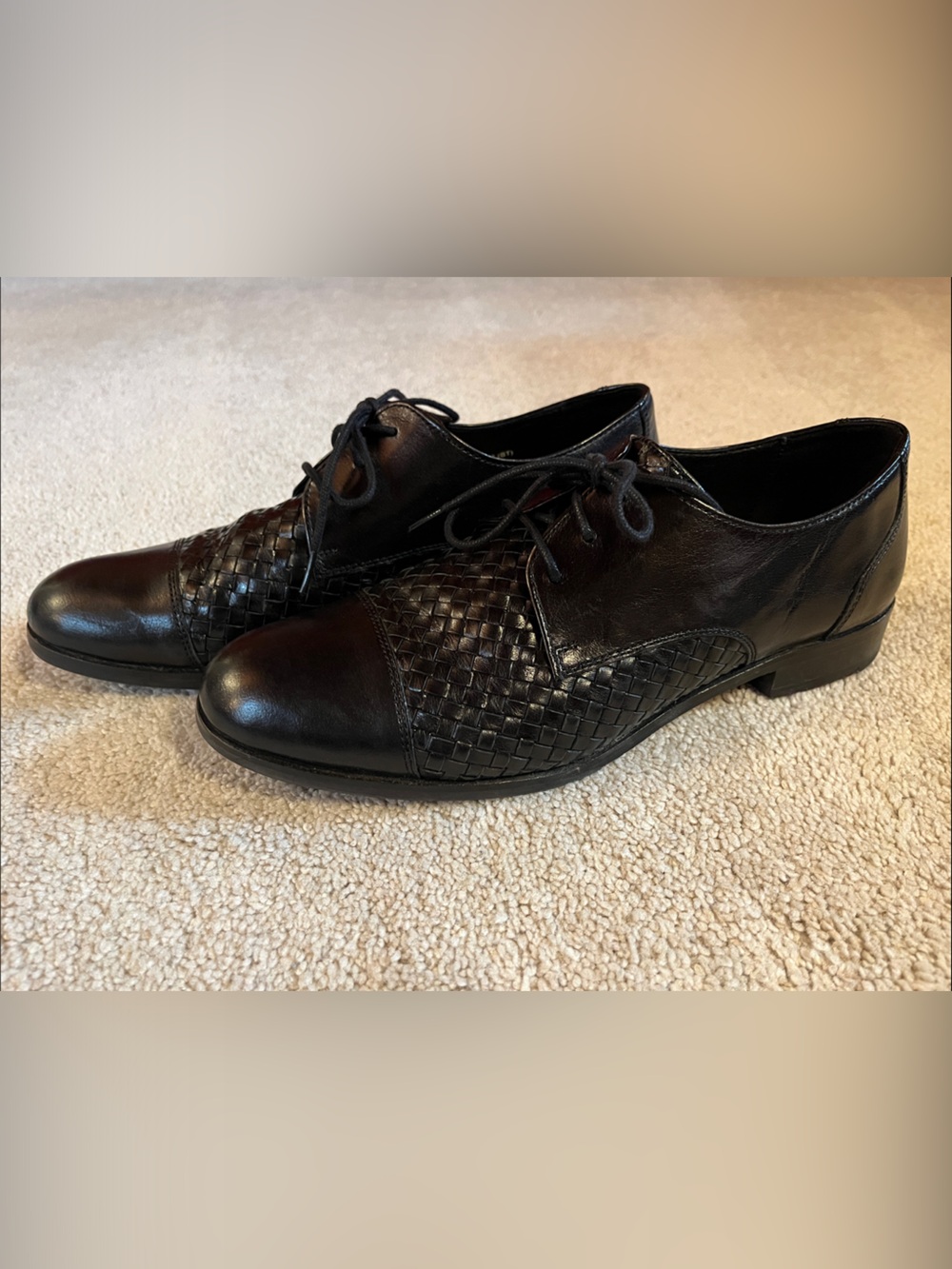 Cole Haan Black Woven Leather Oxford Flats